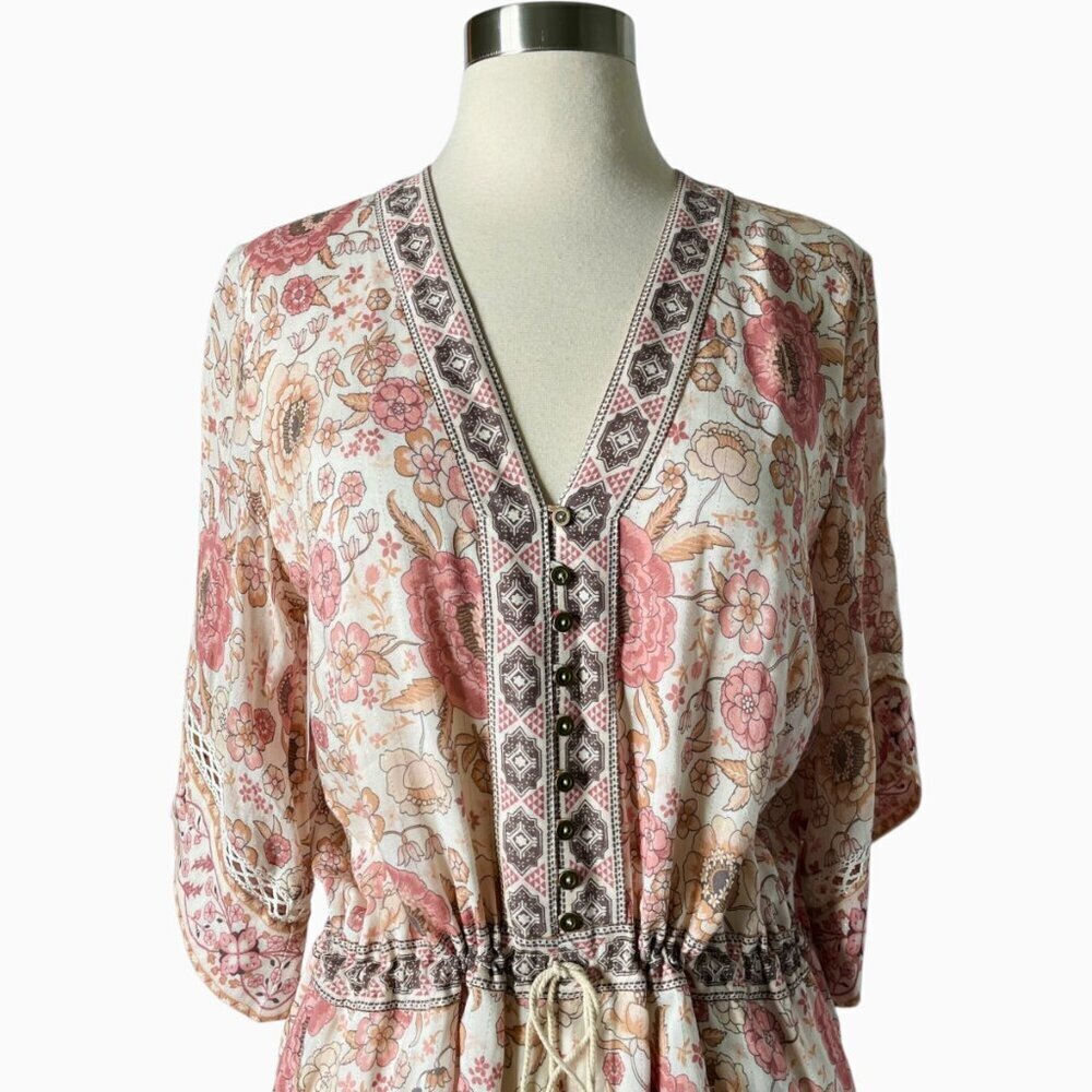 Spell Zahara Floral Pantsuit Jumpsuit Pink Cream Metallic Boho Festival S - Picture 9 of 12